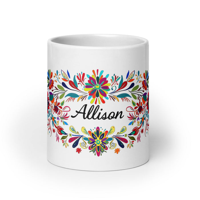 Allison Exclusive Name Art Piece Home Office Work Coffee Mug Mexican Spanish Pride Gift Cup One - Of - A - Kind Calligraphy White Glossy Mug | A2 - Mexicada