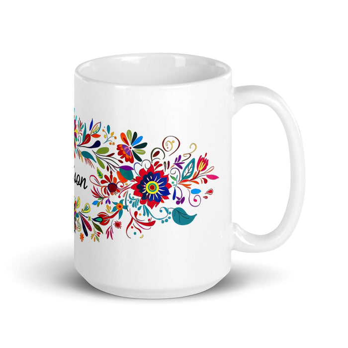 Allison Exclusive Name Art Piece Home Office Work Coffee Mug Mexican Spanish Pride Gift Cup One-Of-A-Kind Calligraphy White Glossy Mug | A2 Mexicada 15 oz