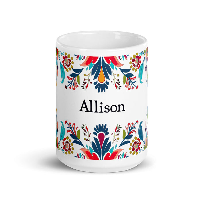 Allison Exclusive Name Art Piece Home Office Work Coffee Mug Mexican Spanish Pride Gift Cup One - Of - A - Kind Calligraphy White Glossy Mug | A3 - Mexicada