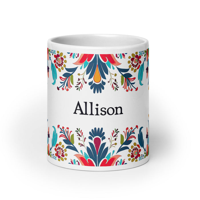 Allison Exclusive Name Art Piece Home Office Work Coffee Mug Mexican Spanish Pride Gift Cup One - Of - A - Kind Calligraphy White Glossy Mug | A3 - Mexicada