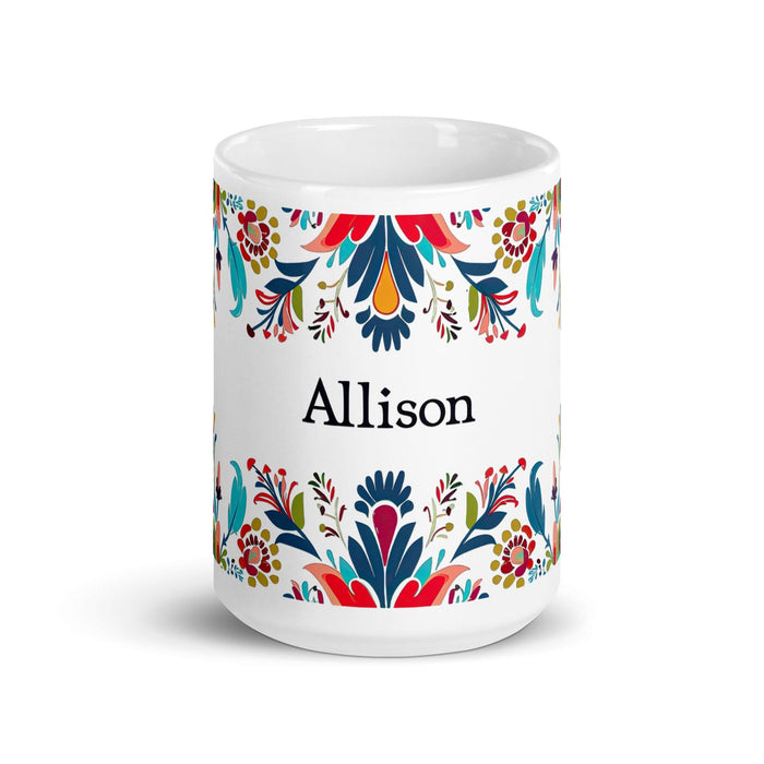 Allison Exclusive Name Art Piece Home Office Work Coffee Mug Mexican Spanish Pride Gift Cup One-Of-A-Kind Calligraphy White Glossy Mug | A3 Mexicada