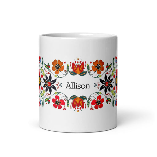 Allison Exclusive Name Art Piece Home Office Work Coffee Mug Mexican Spanish Pride Gift Cup One - Of - A - Kind Calligraphy White Glossy Mug | A4 - Mexicada