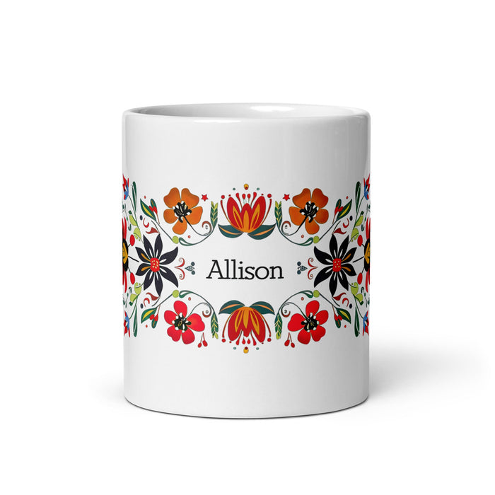 Allison Exclusive Name Art Piece Home Office Work Coffee Mug Mexican Spanish Pride Gift Cup One - Of - A - Kind Calligraphy White Glossy Mug | A4 - Mexicada