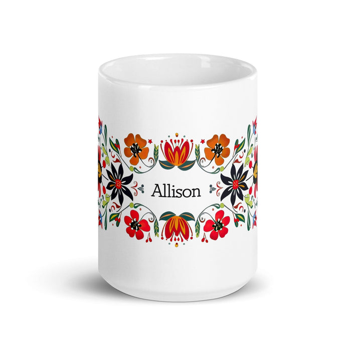 Allison Exclusive Name Art Piece Home Office Work Coffee Mug Mexican Spanish Pride Gift Cup One-Of-A-Kind Calligraphy White Glossy Mug | A4 Mexicada