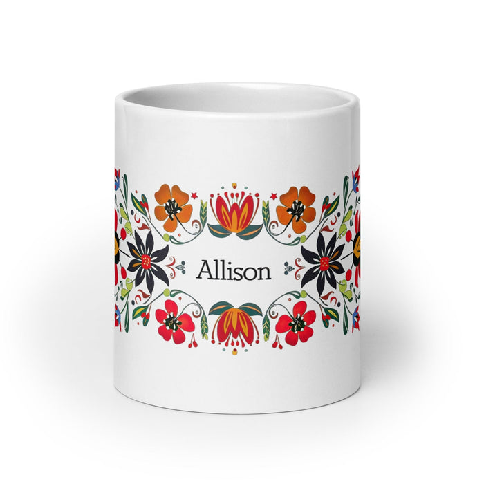 Allison Exclusive Name Art Piece Home Office Work Coffee Mug Mexican Spanish Pride Gift Cup One-Of-A-Kind Calligraphy White Glossy Mug | A4 Mexicada