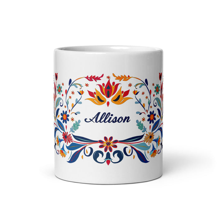 Allison Exclusive Name Art Piece Home Office Work Coffee Mug Mexican Spanish Pride Gift Cup One - Of - A - Kind Calligraphy White Glossy Mug | A5 - Mexicada