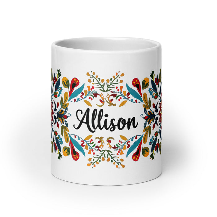 Allison Exclusive Name Art Piece Home Office Work Coffee Mug Mexican Spanish Pride Gift Cup One - Of - A - Kind Calligraphy White Glossy Mug | A6 - Mexicada