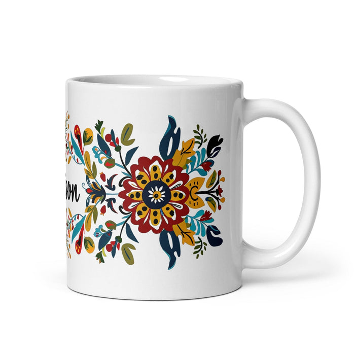 Allison Exclusive Name Art Piece Home Office Work Coffee Mug Mexican Spanish Pride Gift Cup One-Of-A-Kind Calligraphy White Glossy Mug | A6 Mexicada 11 oz