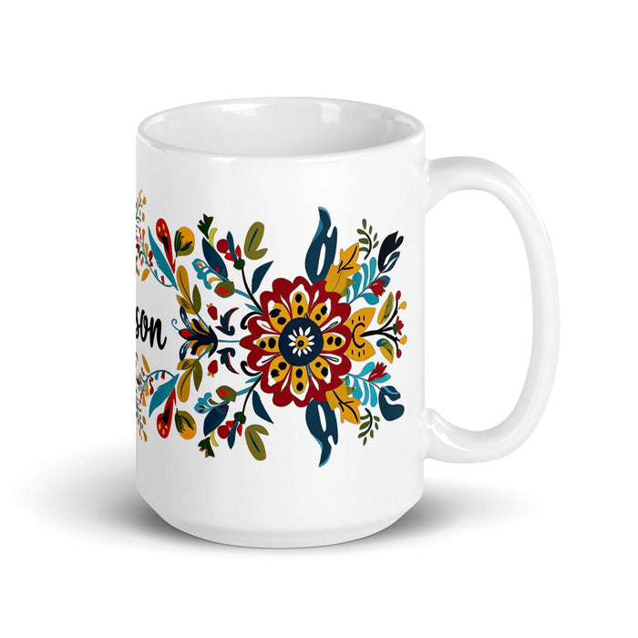 Allison Exclusive Name Art Piece Home Office Work Coffee Mug Mexican Spanish Pride Gift Cup One-Of-A-Kind Calligraphy White Glossy Mug | A6 Mexicada 15 oz