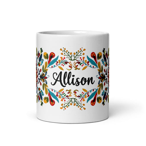 Allison Exclusive Name Art Piece Home Office Work Coffee Mug Mexican Spanish Pride Gift Cup One-Of-A-Kind Calligraphy White Glossy Mug | A6 Mexicada