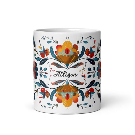 Allison Exclusive Name Art Piece Home Office Work Coffee Mug Mexican Spanish Pride Gift Cup One - Of - A - Kind Calligraphy White Glossy Mug | A7 - Mexicada