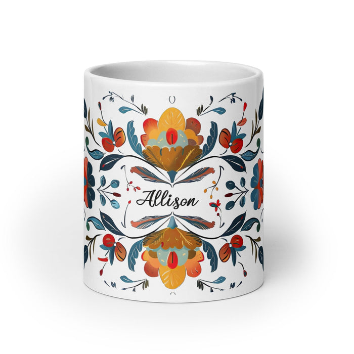 Allison Exclusive Name Art Piece Home Office Work Coffee Mug Mexican Spanish Pride Gift Cup One - Of - A - Kind Calligraphy White Glossy Mug | A7 - Mexicada