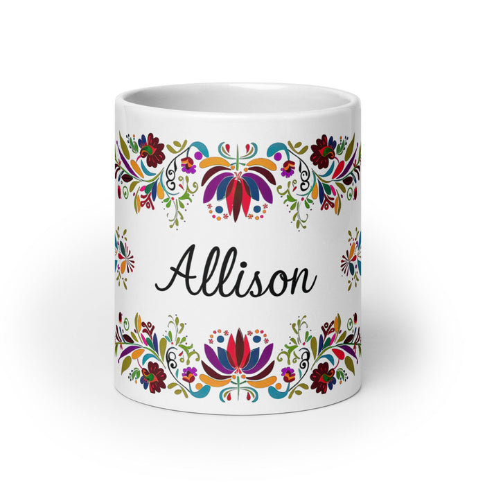 Allison Exclusive Name Art Piece Home Office Work Coffee Mug Mexican Spanish Pride Gift Cup One - Of - A - Kind Calligraphy White Glossy Mug | A8 - Mexicada