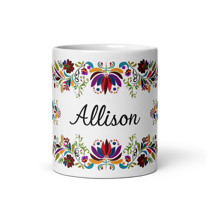 Allison Exclusive Name Art Piece Home Office Work Coffee Mug Mexican Spanish Pride Gift Cup One - Of - A - Kind Calligraphy White Glossy Mug | A8 - Mexicada