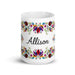 Allison Exclusive Name Art Piece Home Office Work Coffee Mug Mexican Spanish Pride Gift Cup One-Of-A-Kind Calligraphy White Glossy Mug | A8 Mexicada