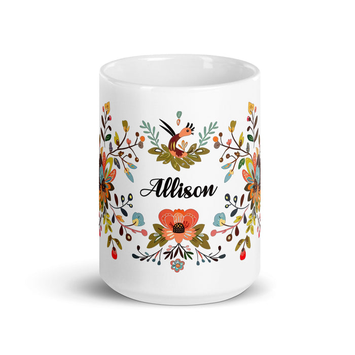 Allison Exclusive Name Art Piece Home Office Work Coffee Mug Mexican Spanish Pride Gift Cup One - Of - A - Kind Calligraphy White Glossy Mug | A9 - Mexicada