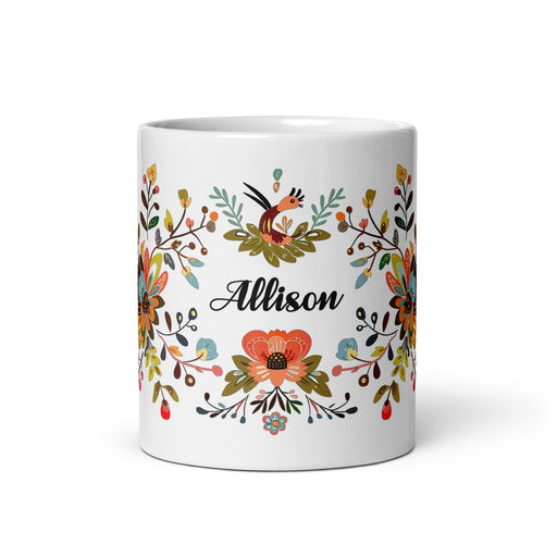 Allison Exclusive Name Art Piece Home Office Work Coffee Mug Mexican Spanish Pride Gift Cup One-Of-A-Kind Calligraphy White Glossy Mug | A9 Mexicada