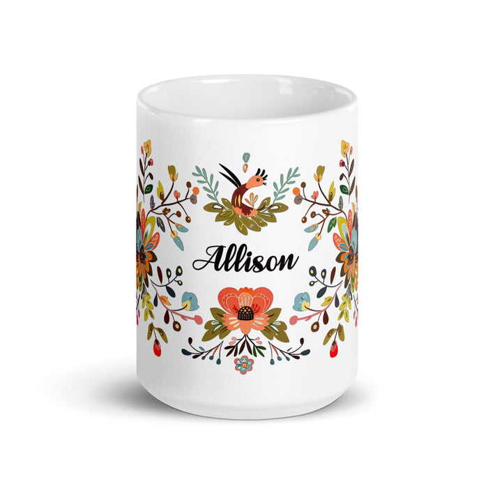 Allison Exclusive Name Art Piece Home Office Work Coffee Mug Mexican Spanish Pride Gift Cup One-Of-A-Kind Calligraphy White Glossy Mug | A9 Mexicada