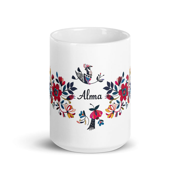 Alma Exclusive Name Art Piece Home Office Work Coffee Mug Mexican Spanish Pride Gift Cup One - Of - A - Kind Calligraphy White Glossy Mug | A1 - Mexicada