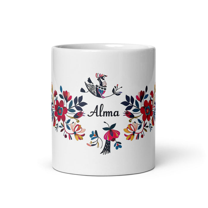 Alma Exclusive Name Art Piece Home Office Work Coffee Mug Mexican Spanish Pride Gift Cup One - Of - A - Kind Calligraphy White Glossy Mug | A1 - Mexicada