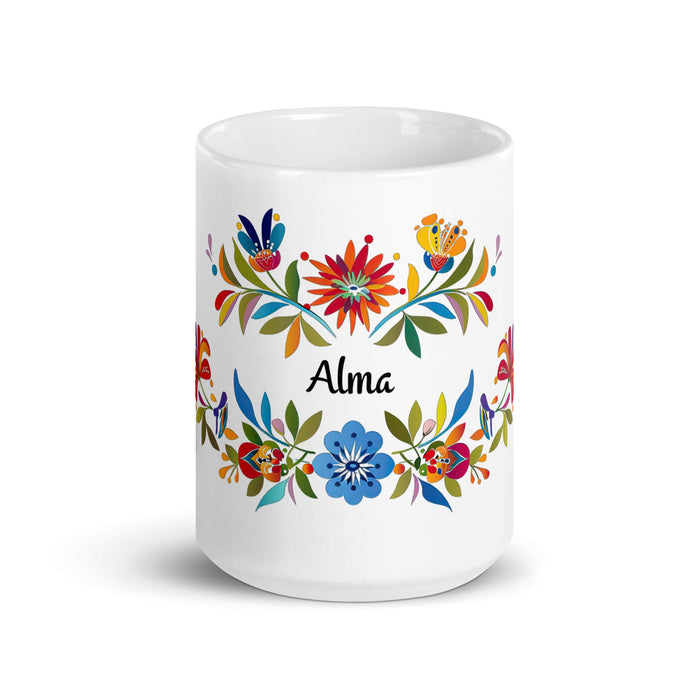 Alma Exclusive Name Art Piece Home Office Work Coffee Mug Mexican Spanish Pride Gift Cup One - Of - A - Kind Calligraphy White Glossy Mug | A10 - Mexicada