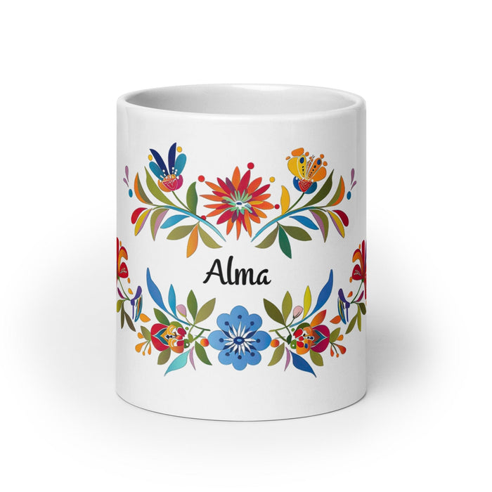 Alma Exclusive Name Art Piece Home Office Work Coffee Mug Mexican Spanish Pride Gift Cup One-Of-A-Kind Calligraphy White Glossy Mug | A10 Mexicada