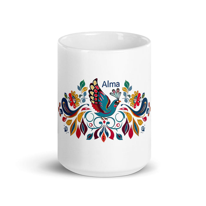 Alma Exclusive Name Art Piece Home Office Work Coffee Mug Mexican Spanish Pride Gift Cup One-Of-A-Kind Calligraphy White Glossy Mug | A11 Mexicada