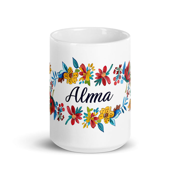 Alma Exclusive Name Art Piece Home Office Work Coffee Mug Mexican Spanish Pride Gift Cup One - Of - A - Kind Calligraphy White Glossy Mug | A12 - Mexicada