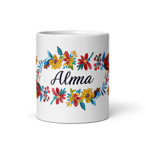 Alma Exclusive Name Art Piece Home Office Work Coffee Mug Mexican Spanish Pride Gift Cup One - Of - A - Kind Calligraphy White Glossy Mug | A12 - Mexicada