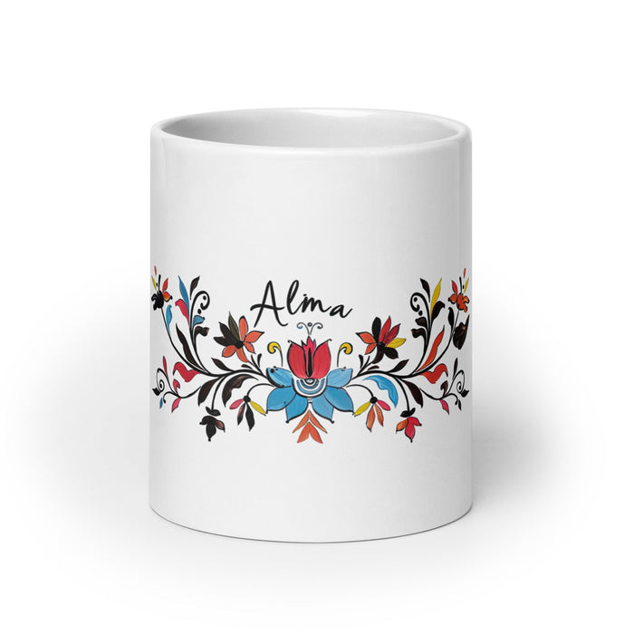 Alma Exclusive Name Art Piece Home Office Work Coffee Mug Mexican Spanish Pride Gift Cup One - Of - A - Kind Calligraphy White Glossy Mug | A13 - Mexicada