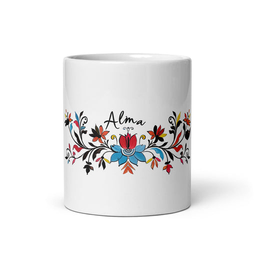 Alma Exclusive Name Art Piece Home Office Work Coffee Mug Mexican Spanish Pride Gift Cup One - Of - A - Kind Calligraphy White Glossy Mug | A13 - Mexicada