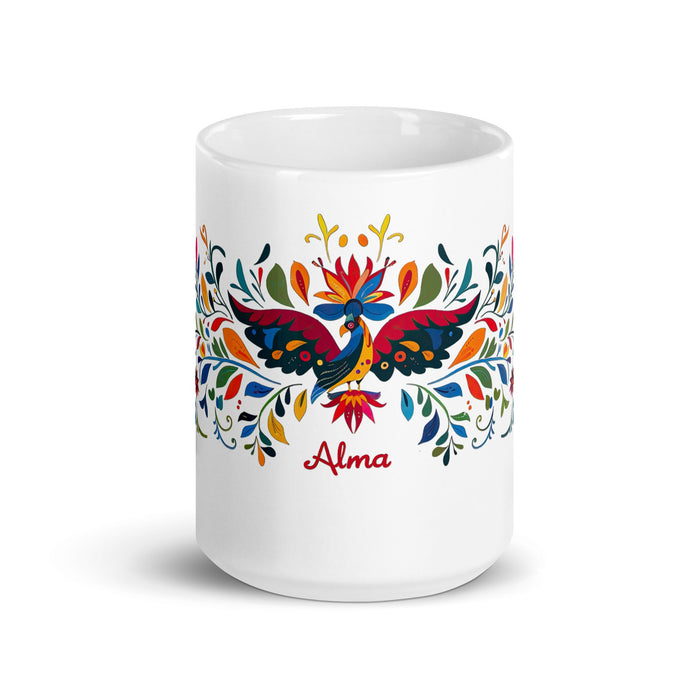 Alma Exclusive Name Art Piece Home Office Work Coffee Mug Mexican Spanish Pride Gift Cup One - Of - A - Kind Calligraphy White Glossy Mug | A14 - Mexicada