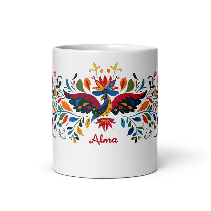 Alma Exclusive Name Art Piece Home Office Work Coffee Mug Mexican Spanish Pride Gift Cup One - Of - A - Kind Calligraphy White Glossy Mug | A14 - Mexicada