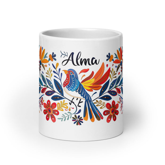 Alma Exclusive Name Art Piece Home Office Work Coffee Mug Mexican Spanish Pride Gift Cup One - Of - A - Kind Calligraphy White Glossy Mug | A15 - Mexicada