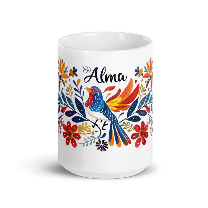 Alma Exclusive Name Art Piece Home Office Work Coffee Mug Mexican Spanish Pride Gift Cup One - Of - A - Kind Calligraphy White Glossy Mug | A15 - Mexicada