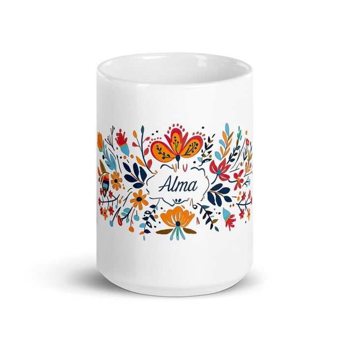 Alma Exclusive Name Art Piece Home Office Work Coffee Mug Mexican Spanish Pride Gift Cup One - Of - A - Kind Calligraphy White Glossy Mug | A16 - Mexicada