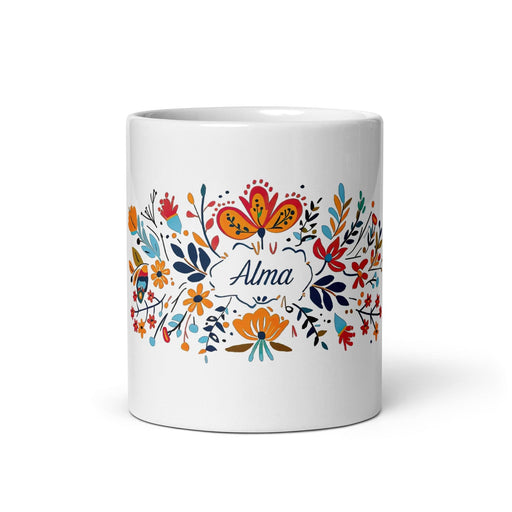 Alma Exclusive Name Art Piece Home Office Work Coffee Mug Mexican Spanish Pride Gift Cup One-Of-A-Kind Calligraphy White Glossy Mug | A16 Mexicada