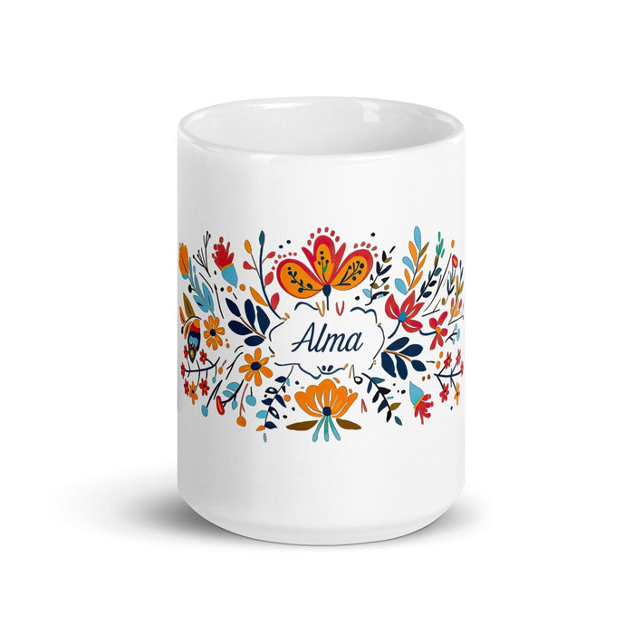 Alma Exclusive Name Art Piece Home Office Work Coffee Mug Mexican Spanish Pride Gift Cup One-Of-A-Kind Calligraphy White Glossy Mug | A16 Mexicada