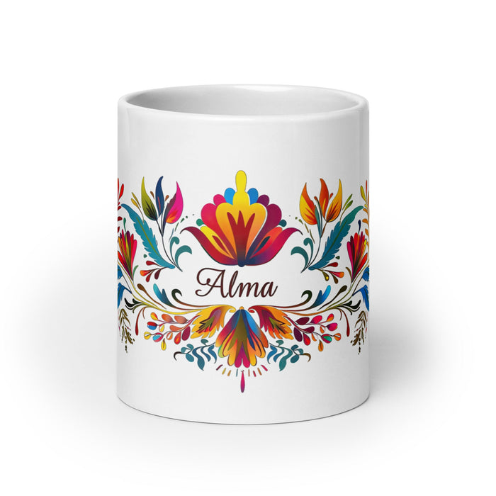 Alma Exclusive Name Art Piece Home Office Work Coffee Mug Mexican Spanish Pride Gift Cup One - Of - A - Kind Calligraphy White Glossy Mug | A17 - Mexicada