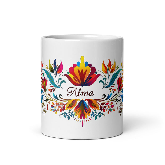 Alma Exclusive Name Art Piece Home Office Work Coffee Mug Mexican Spanish Pride Gift Cup One - Of - A - Kind Calligraphy White Glossy Mug | A17 - Mexicada