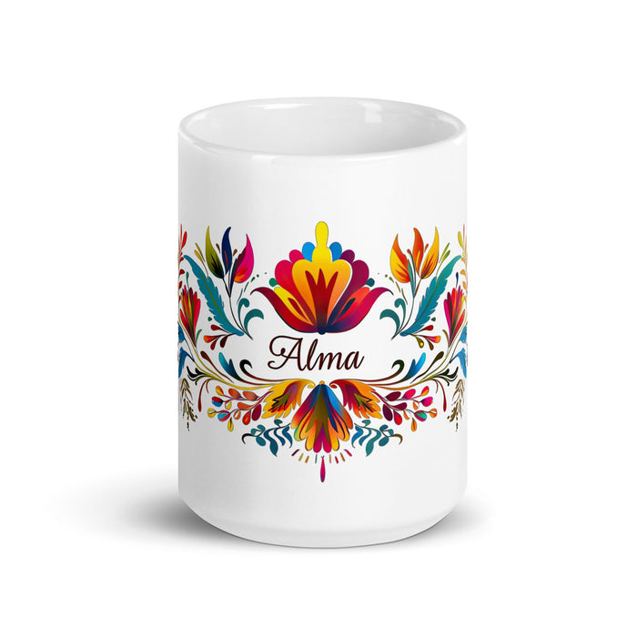 Alma Exclusive Name Art Piece Home Office Work Coffee Mug Mexican Spanish Pride Gift Cup One - Of - A - Kind Calligraphy White Glossy Mug | A17 - Mexicada