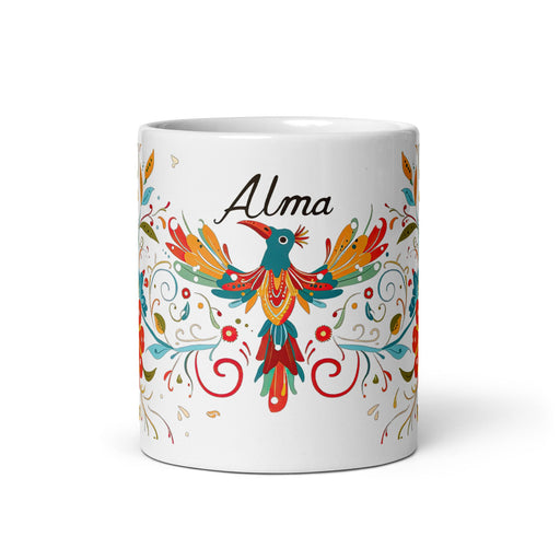 Alma Exclusive Name Art Piece Home Office Work Coffee Mug Mexican Spanish Pride Gift Cup One - Of - A - Kind Calligraphy White Glossy Mug | A19 - Mexicada