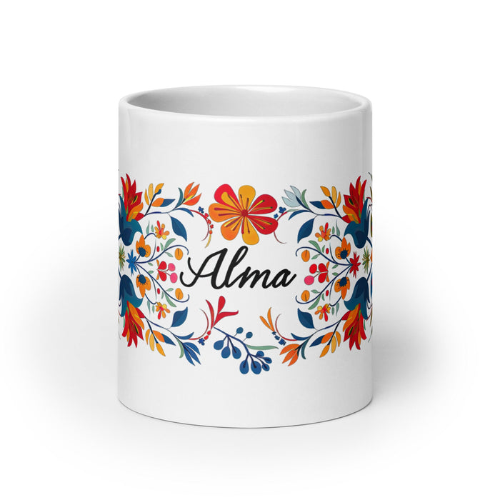 Alma Exclusive Name Art Piece Home Office Work Coffee Mug Mexican Spanish Pride Gift Cup One - Of - A - Kind Calligraphy White Glossy Mug | A2 - Mexicada