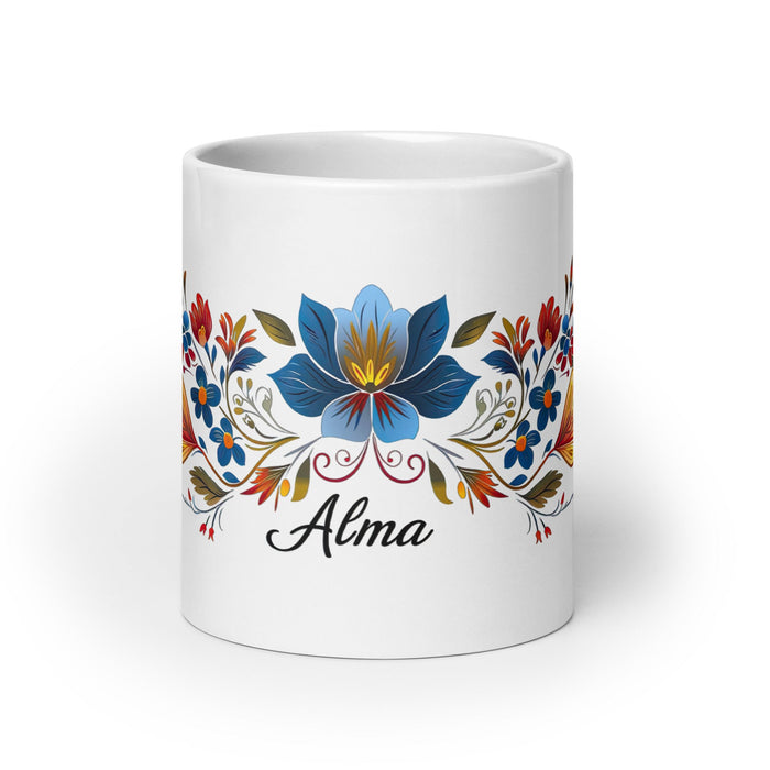 Alma Exclusive Name Art Piece Home Office Work Coffee Mug Mexican Spanish Pride Gift Cup One - Of - A - Kind Calligraphy White Glossy Mug | A20 - Mexicada