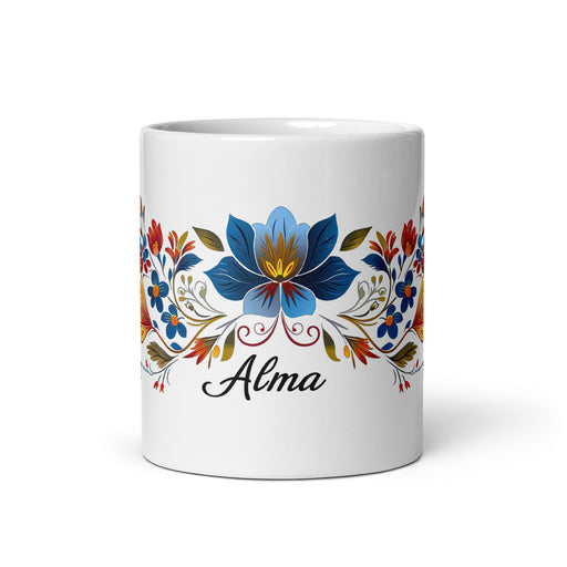 Alma Exclusive Name Art Piece Home Office Work Coffee Mug Mexican Spanish Pride Gift Cup One - Of - A - Kind Calligraphy White Glossy Mug | A20 - Mexicada