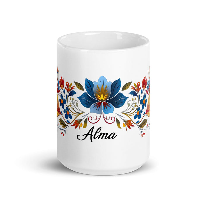 Alma Exclusive Name Art Piece Home Office Work Coffee Mug Mexican Spanish Pride Gift Cup One - Of - A - Kind Calligraphy White Glossy Mug | A20 - Mexicada