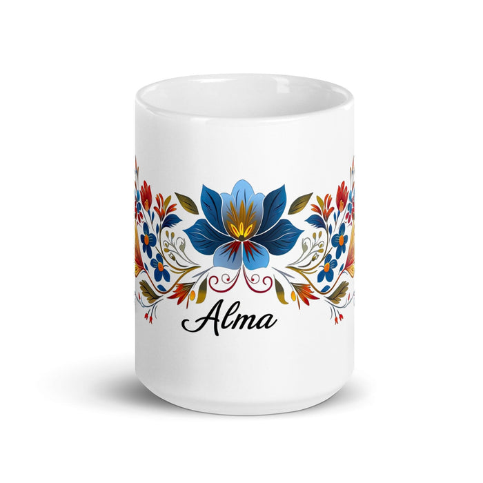 Alma Exclusive Name Art Piece Home Office Work Coffee Mug Mexican Spanish Pride Gift Cup One-Of-A-Kind Calligraphy White Glossy Mug | A20 Mexicada