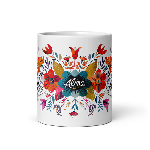 Alma Exclusive Name Art Piece Home Office Work Coffee Mug Mexican Spanish Pride Gift Cup One - Of - A - Kind Calligraphy White Glossy Mug | A21 - Mexicada