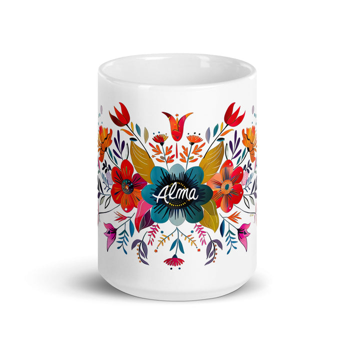 Alma Exclusive Name Art Piece Home Office Work Coffee Mug Mexican Spanish Pride Gift Cup One - Of - A - Kind Calligraphy White Glossy Mug | A21 - Mexicada