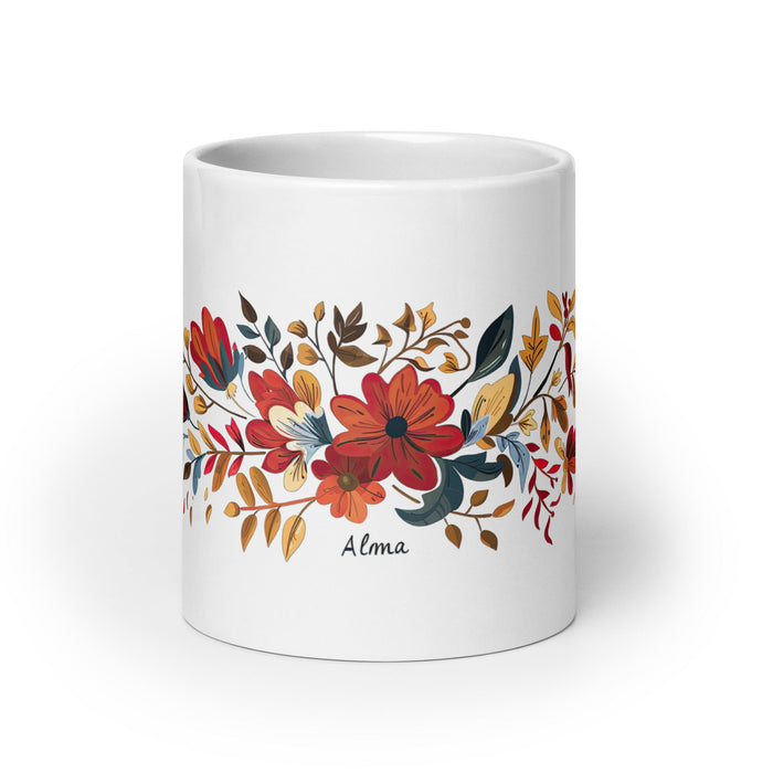 Alma Exclusive Name Art Piece Home Office Work Coffee Mug Mexican Spanish Pride Gift Cup One - Of - A - Kind Calligraphy White Glossy Mug | A22 - Mexicada